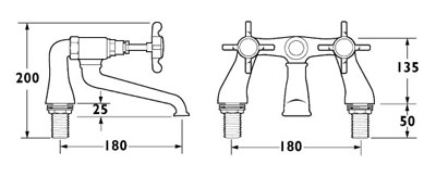 Bath Filler Tap (Gold). technical image