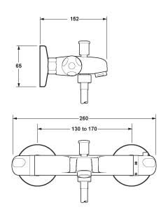 Dynamic Wall Mounted Thermostatic Bath Shower Mixer. technical image
