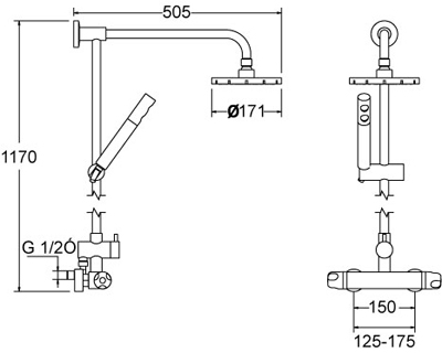 Thermostatic Shower Set With Valve, Riser And Head. technical image