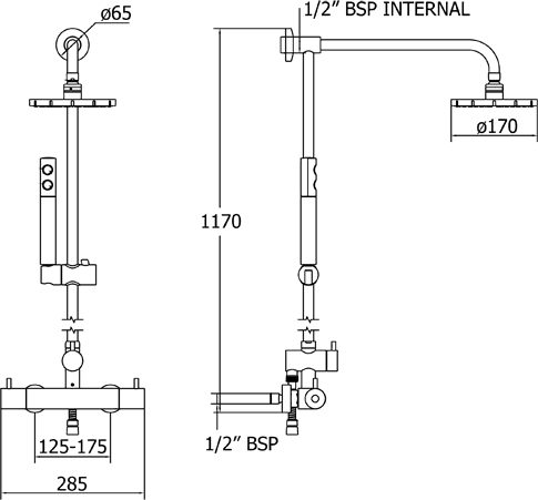 Thermostatic Shower Set With Valve, Riser & Head. technical image