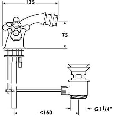 Mono Bidet Mixer Tap With Pop Up Waste (Gold). technical image