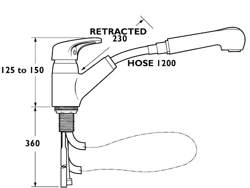 Excel Single Lever Sink Mixer with Pull Out Rinser (Chrome) technical image