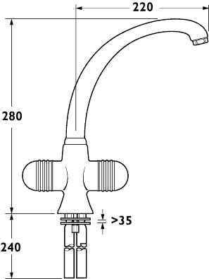 Malpenna Monoblock Sink Mixer with Swivel Spout. technical image