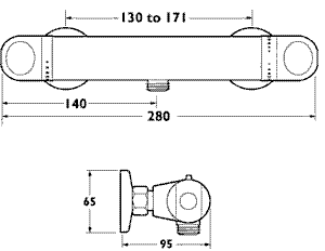 Low Pressure Thermostatic shower valve (chrome). technical image