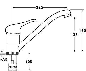 Sezana Mono Sink Mixer with 1/4 Turn, Swivel Spout. technical image