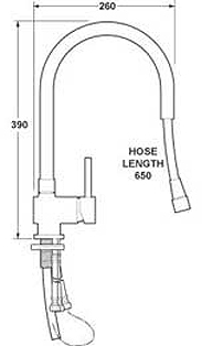 Mono Sink Mixer Tap With Pull Out Rinser And Swivel Spout. technical image