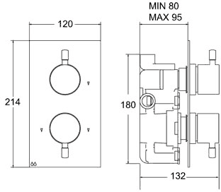 1/2" Twin Concealed Thermostatic Shower Valve (Chrome). technical image