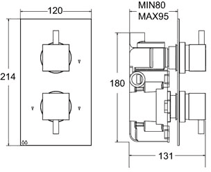 1/2" Twin Concealed Thermostatic Shower Valve (Chrome). technical image