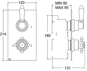 1/2" Twin Concealed Thermostatic Shower Valve (Chrome). technical image