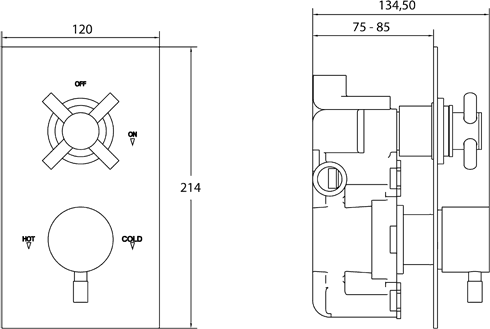Thermostatic TMV2 1/2" Twin Concealed Shower Valve (Chrome). technical image