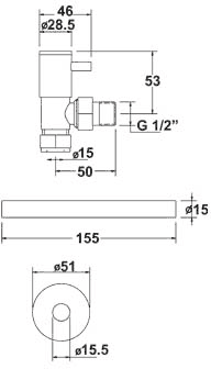 Angled Lever Head Radiator Valves With Trim (Pair). technical image