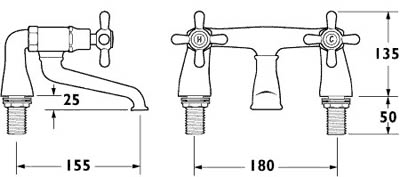 Bath Filler Tap (Chrome). technical image
