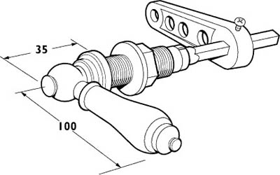 Victoriana Toilet Cistern Lever With Ceramic Handle (Chrome). technical image