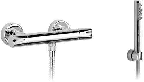 Exposed shower mixer with shower kit. technical image