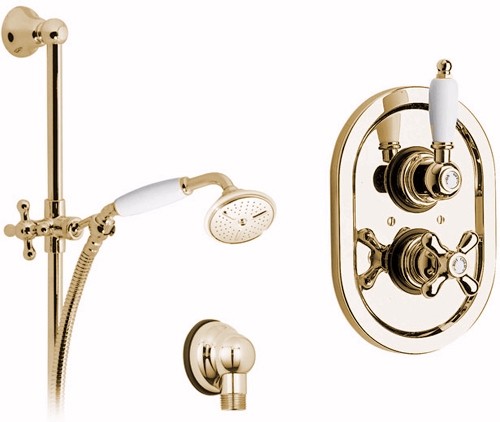 Gold thermostatic shower valve & rail kit. technical image