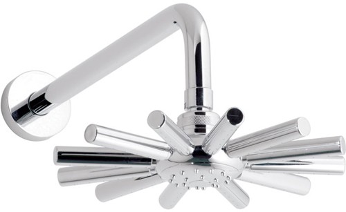 Star shaped single function fixed shower head and arm. technical image