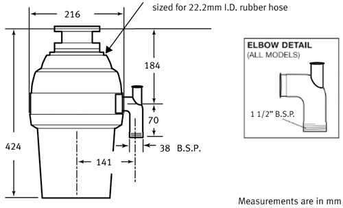 Turbo WD1001 Continuous Feed Waste Disposal Unit. technical image