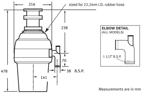 Turbo WD1001B Batch Feed Waste Disposal Unit. technical image