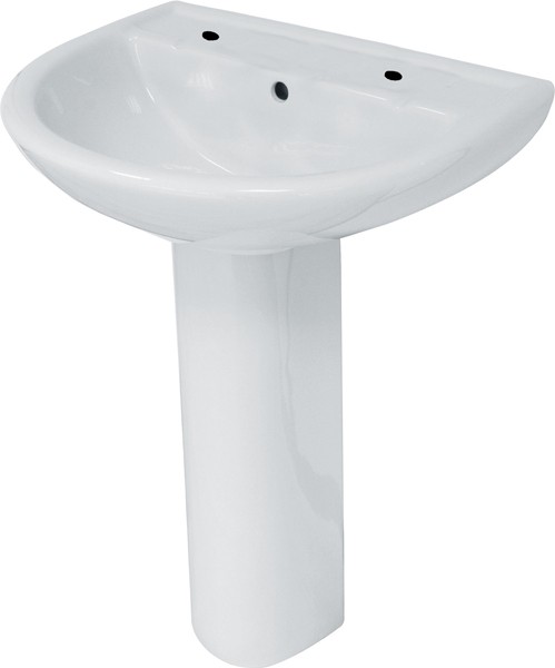Basin & Pedestal (2 Tap Holes). Size 560x445mm. technical image