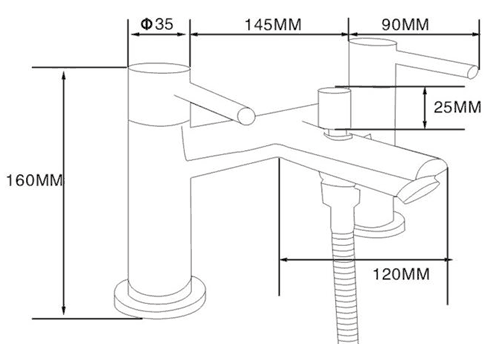 Bath Shower Mixer Tap With Shower Kit (Chrome). technical image