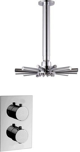 Twin Thermostatic Shower Valve, Ceiling Arm & Star Head. technical image