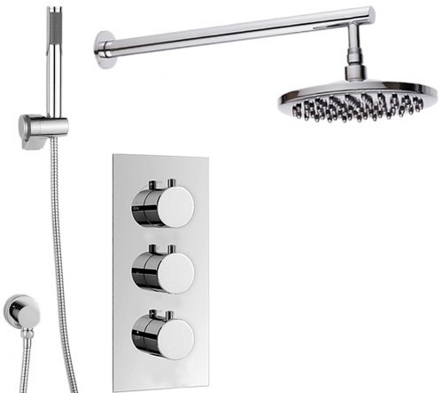 Triple Thermostatic Shower Set, Handset & Round Head. technical image