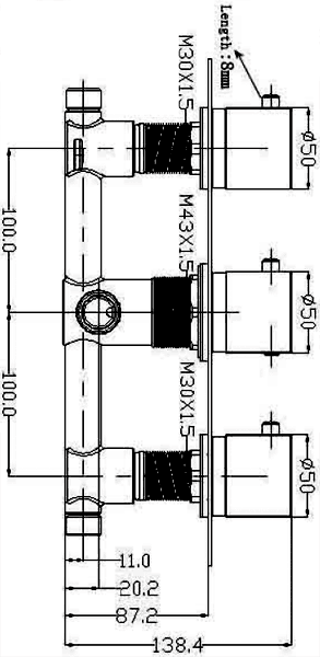 Triple Thermostatic Shower Set, Handset & Round Head. technical image