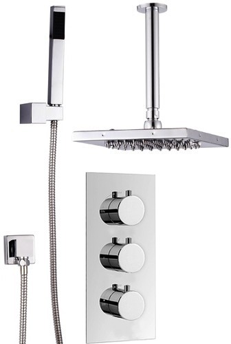 Triple Thermostatic Shower Set, Handset & Square Head. technical image