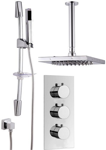 Triple Thermostatic Shower Set, Slide Rail & Square Head. technical image