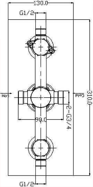 Triple Thermostatic Shower Set, Slide Rail & Square Head. technical image