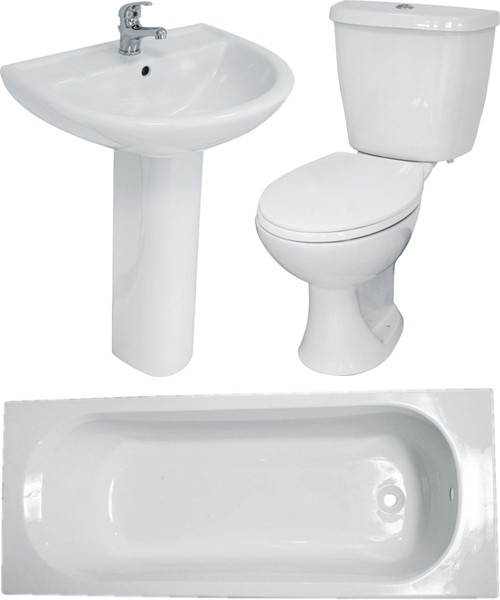 Bathroom Suite With Toilet, Basin, Pedestal & Bath (No Tap Hole Bath). technical image