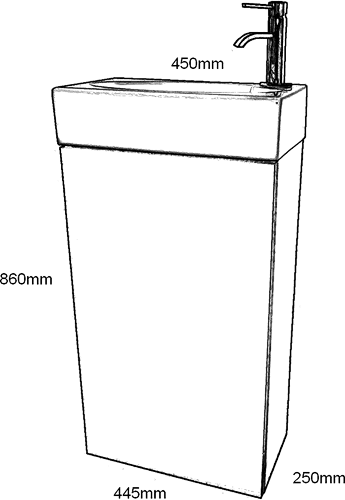 Cloakroom Vanity Unit With Basin (Orange), Size 450x860mm. technical image