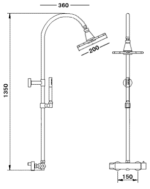Thermostatic Shower Set With Valve, Riser And Cloudburst Head. technical image