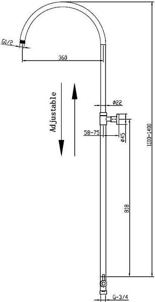 Thermostatic Shower Set With Valve, Riser And Round Head. technical image