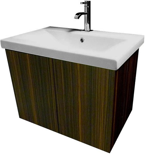 Wall Hung Vanity Unit With Drawer & Basin (Macasser), 600x390mm. technical image