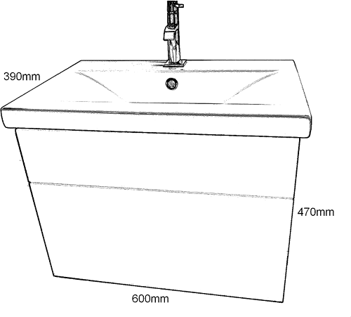 Wall Hung Vanity Unit With Drawer & Basin (Macasser), 600x390mm. technical image