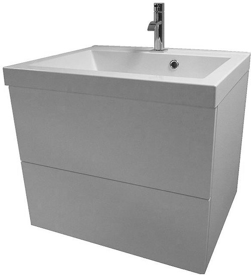 Wall Hung Vanity Unit With Drawers & Basin (Harlow White), 600x500mm technical image
