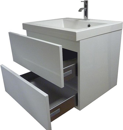 Wall Hung Vanity Unit With Drawers & Basin (Harlow White), 600x500mm technical image
