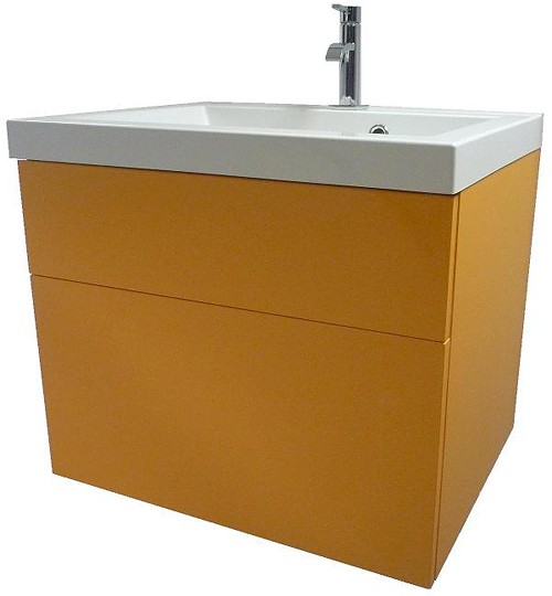 Wall Hung Vanity Unit With Drawer & Basin (Orange), 600x500mm. technical image