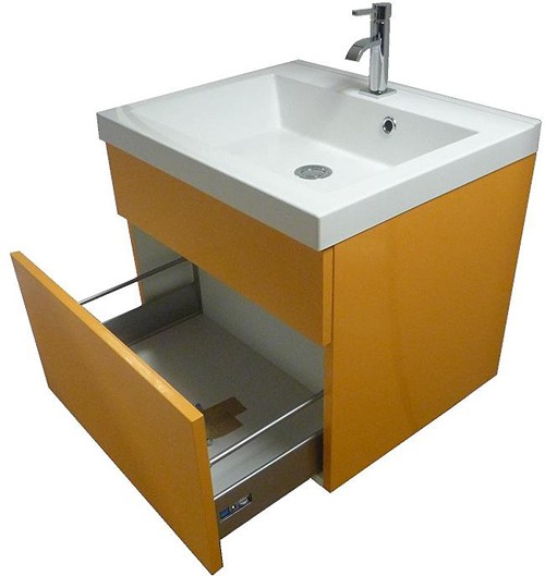 Wall Hung Vanity Unit With Drawer & Basin (Orange), 600x500mm. technical image