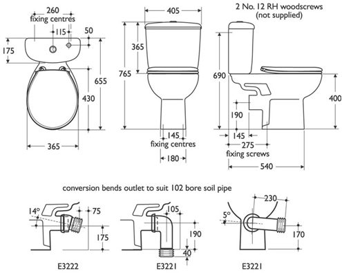 4 Piece Bathroom Suite. technical image