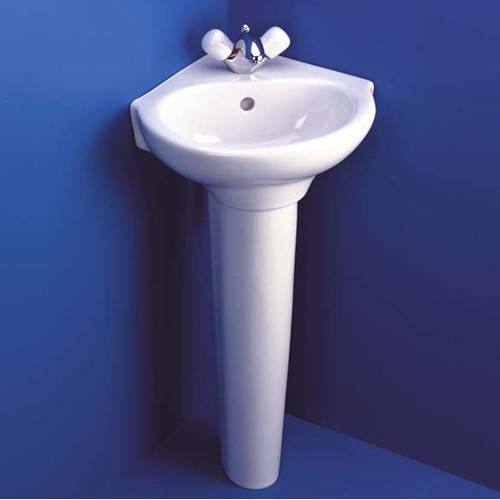 2 Tap Hole Corner Basin And Pedestal. 450mm. technical image