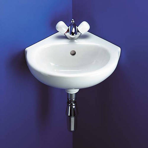 2 Tap Hole Corner Basin. 450mm. technical image