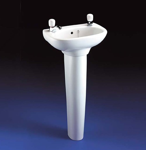 2 Tap Hole Cloakroom Basin And Pedestal. 450mm. technical image