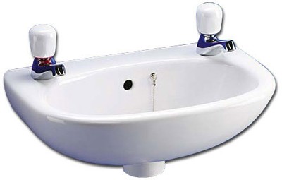 2 Tap Hole Wall Hung Basin With Hangers. 355mm. technical image