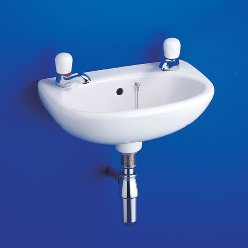 2 Tap Hole Wall Hung Basin With Hangers. 355mm. technical image