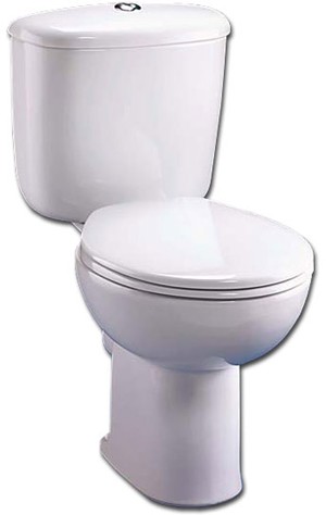 Close Coupled Toilet, Push Cistern, Fittings & Seat. technical image