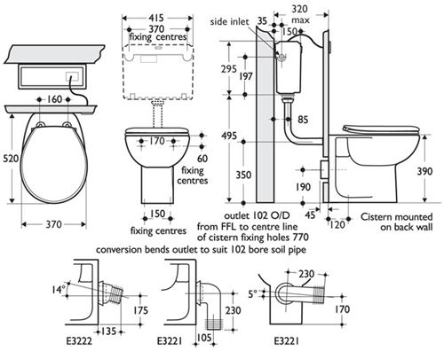 Back To Wall Toilet Pan And Seat. technical image