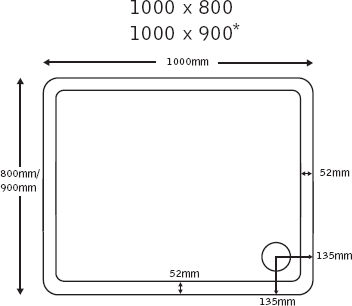 Slimline Rectangular Shower Tray. 1000x900x40mm. technical image