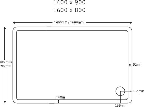 Slimline Rectangular Shower Tray. 1600x800x40mm. technical image
